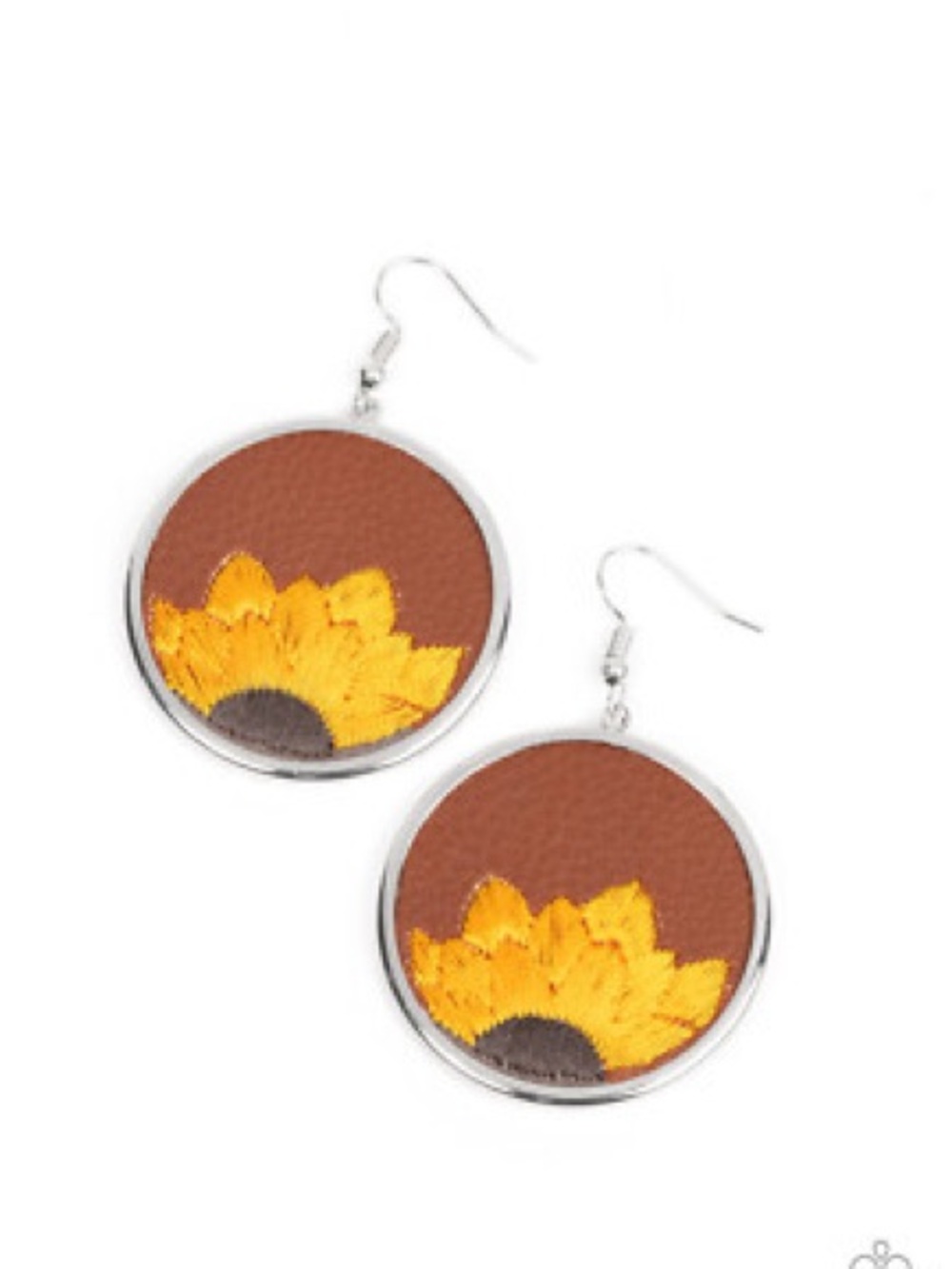 paparazzi Yellow Sunflower on Brown Circle Drop Earrings